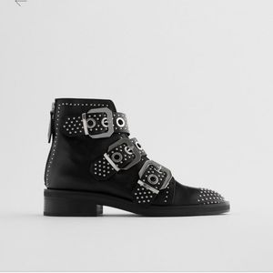 Zara Studded Low Heeled Leather Ankle Boots